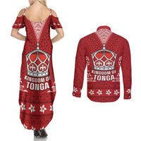 Tonga King Tupou VI Day Couples Matching Summer Maxi Dress and Long Sleeve Button Shirt Traditional Tongan Kupesi Pattern LT05 - Polynesian Pride
