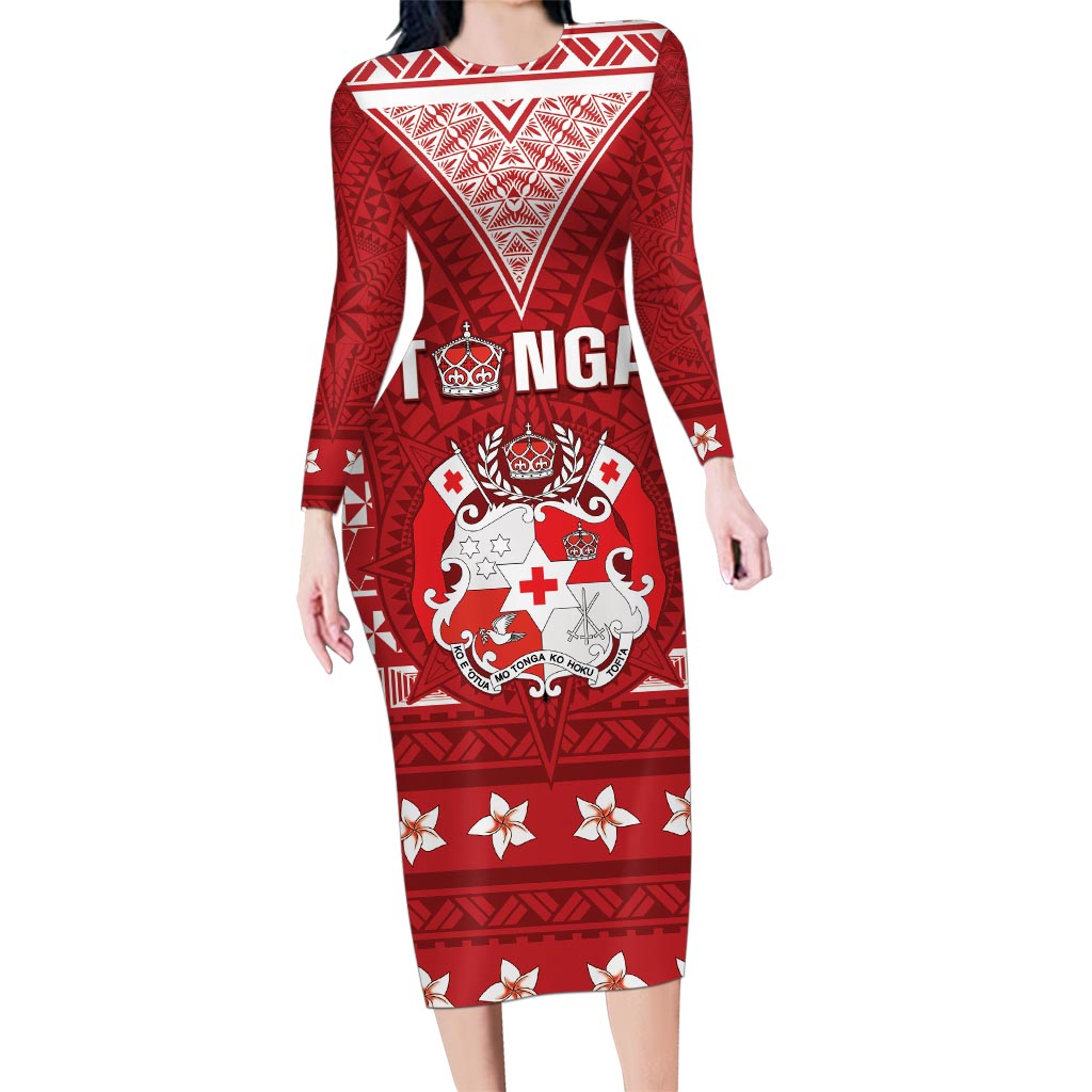 Tonga King Tupou VI Day Family Matching Long Sleeve Bodycon Dress and Hawaiian Shirt Traditional Tongan Kupesi Pattern