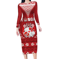 Tonga King Tupou VI Day Family Matching Long Sleeve Bodycon Dress and Hawaiian Shirt Traditional Tongan Kupesi Pattern