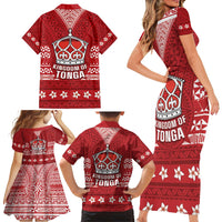 Tonga King Tupou VI Day Family Matching Short Sleeve Bodycon Dress and Hawaiian Shirt Traditional Tongan Kupesi Pattern