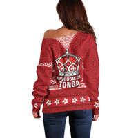 Tonga King Tupou VI Day Off Shoulder Sweater Traditional Tongan Kupesi Pattern