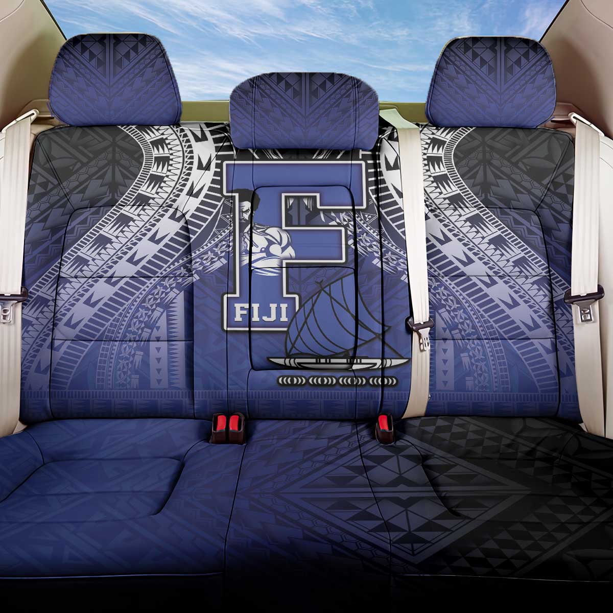 Fiji Drua Back Car Seat Cover Fijian Tapa Pattern