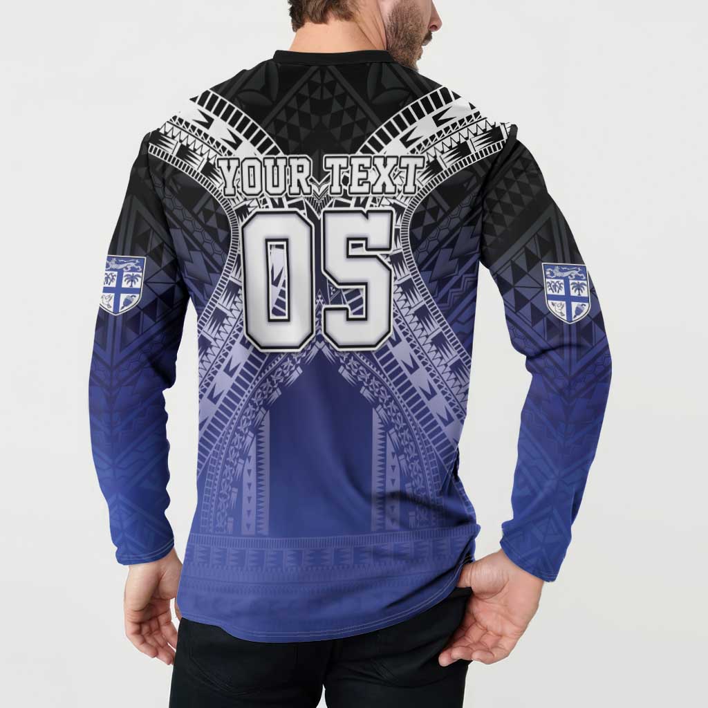 Custom Fiji Drua Button Sweatshirt Fijian Tapa Pattern