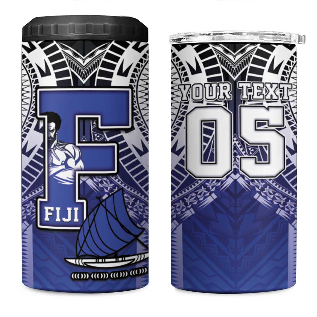 Custom Fiji Drua 4 in 1 Can Cooler Tumbler Fijian Tapa Pattern LT05 One Size: 16 oz Blue - Polynesian Pride