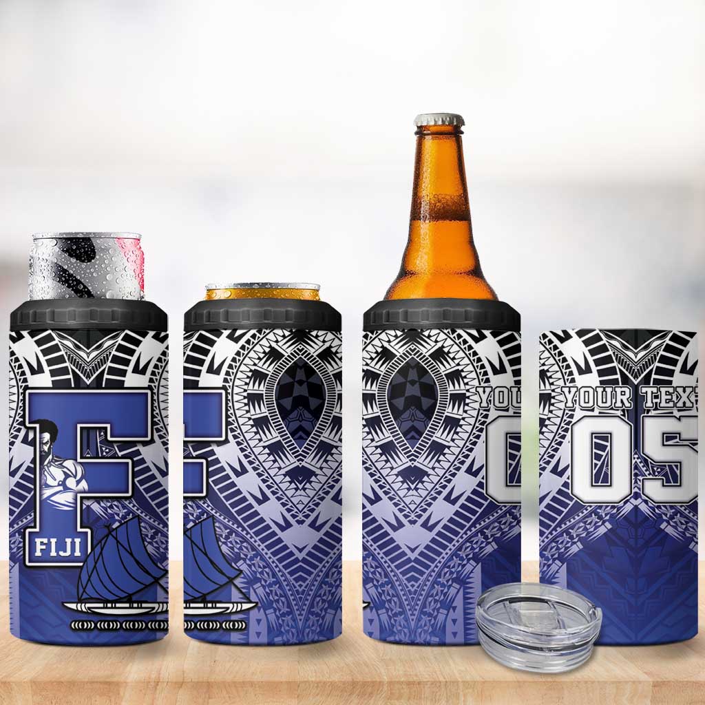 Custom Fiji Drua 4 in 1 Can Cooler Tumbler Fijian Tapa Pattern LT05 - Polynesian Pride