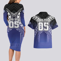 Custom Fiji Drua Couples Matching Long Sleeve Bodycon Dress and Hawaiian Shirt Fijian Tapa Pattern