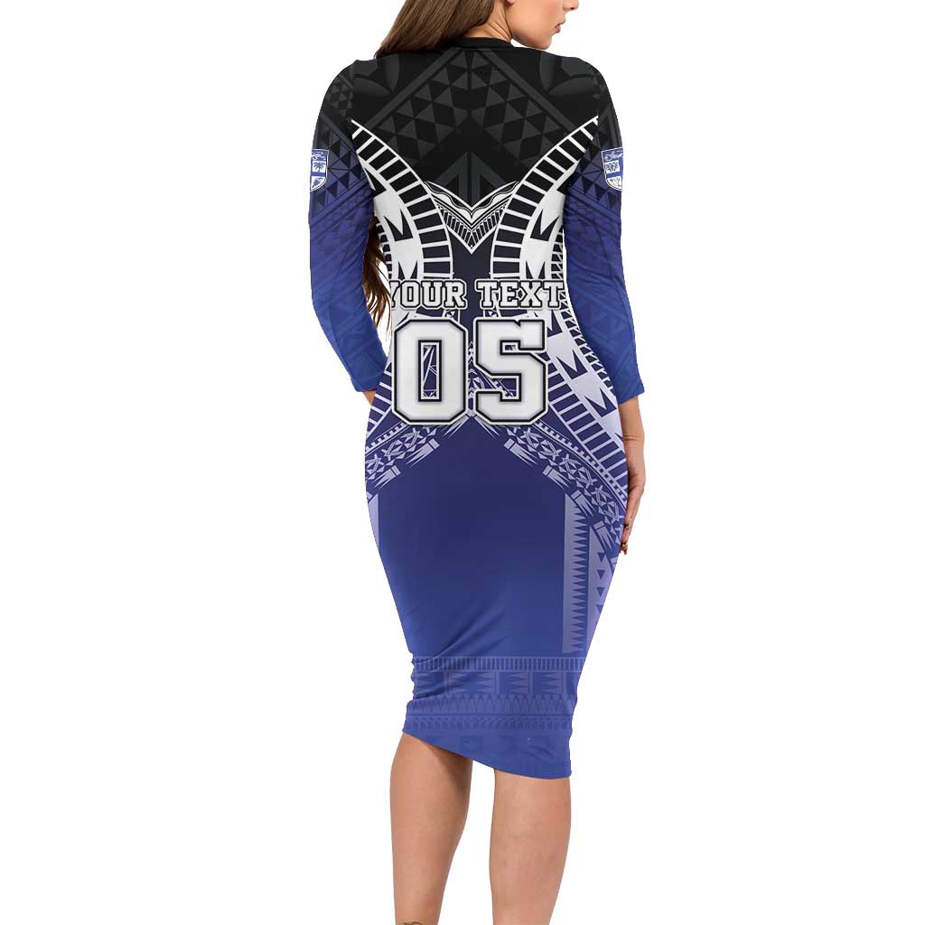 Custom Fiji Drua Family Matching Long Sleeve Bodycon Dress and Hawaiian Shirt Fijian Tapa Pattern