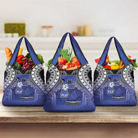 Fiji Drua Grocery Bag Fijian Tapa Pattern LT05 3-pack One Size Blue - Polynesian Pride