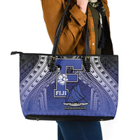 Fiji Drua Leather Tote Bag Fijian Tapa Pattern