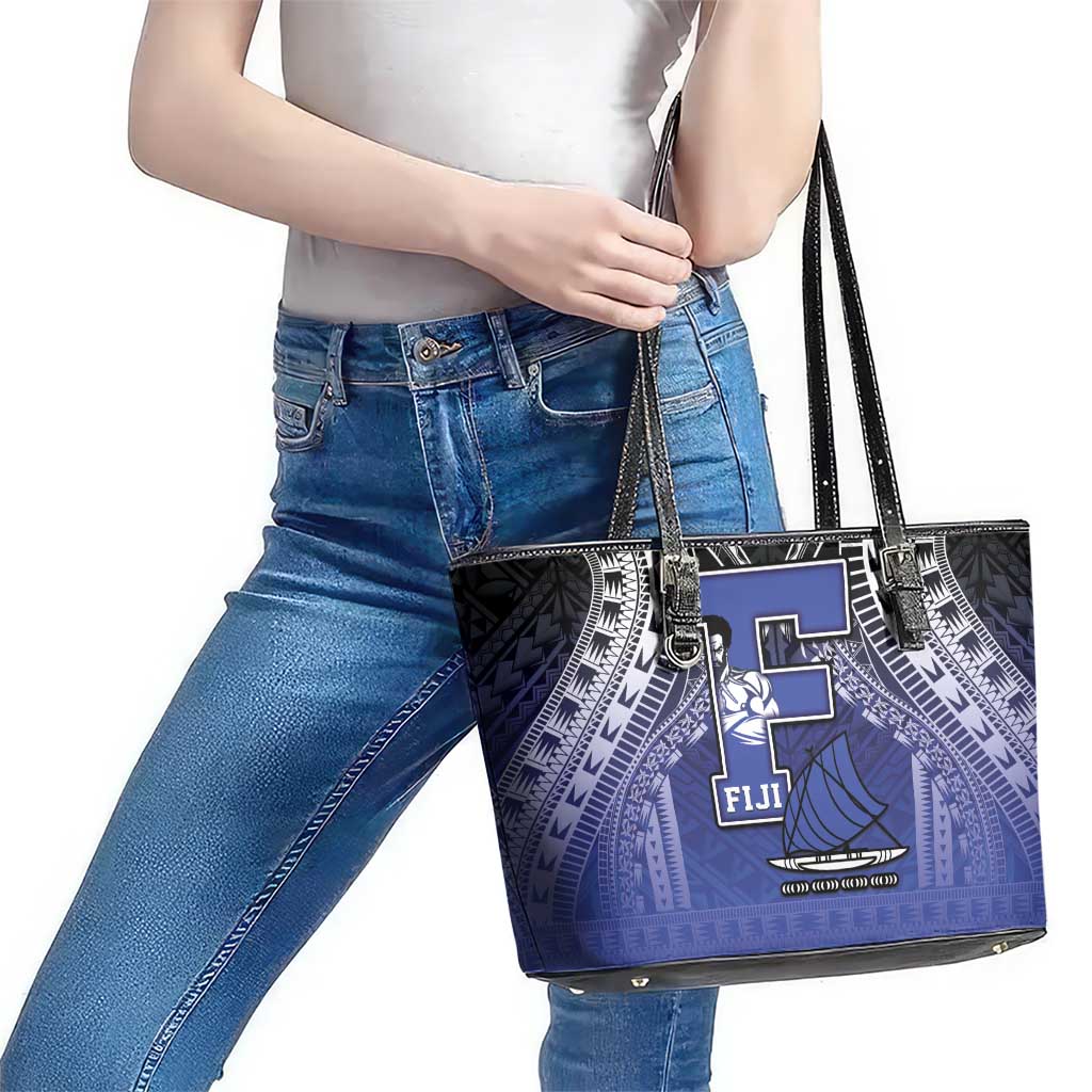 Fiji Drua Leather Tote Bag Fijian Tapa Pattern