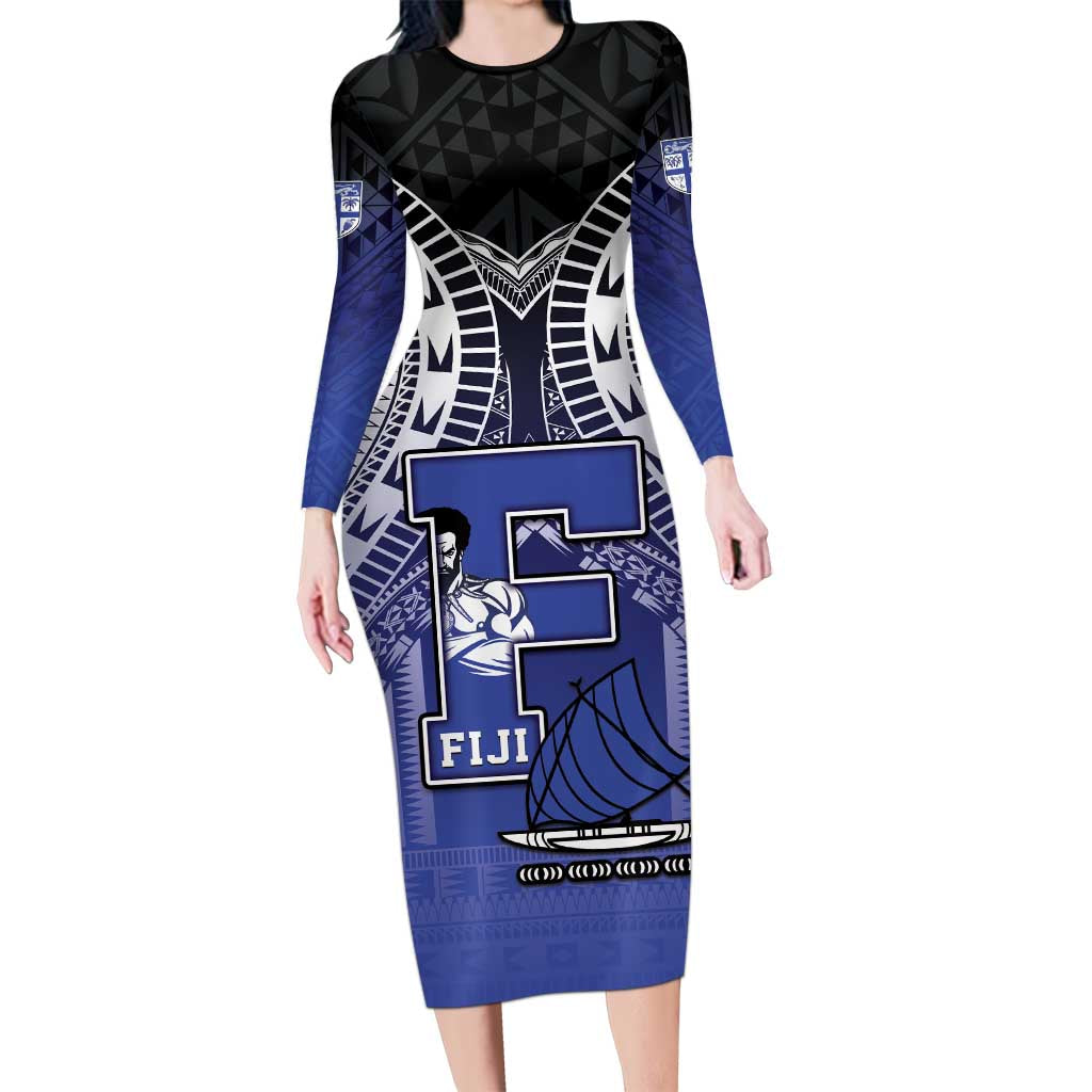 Custom Fiji Drua Long Sleeve Bodycon Dress Fijian Tapa Pattern