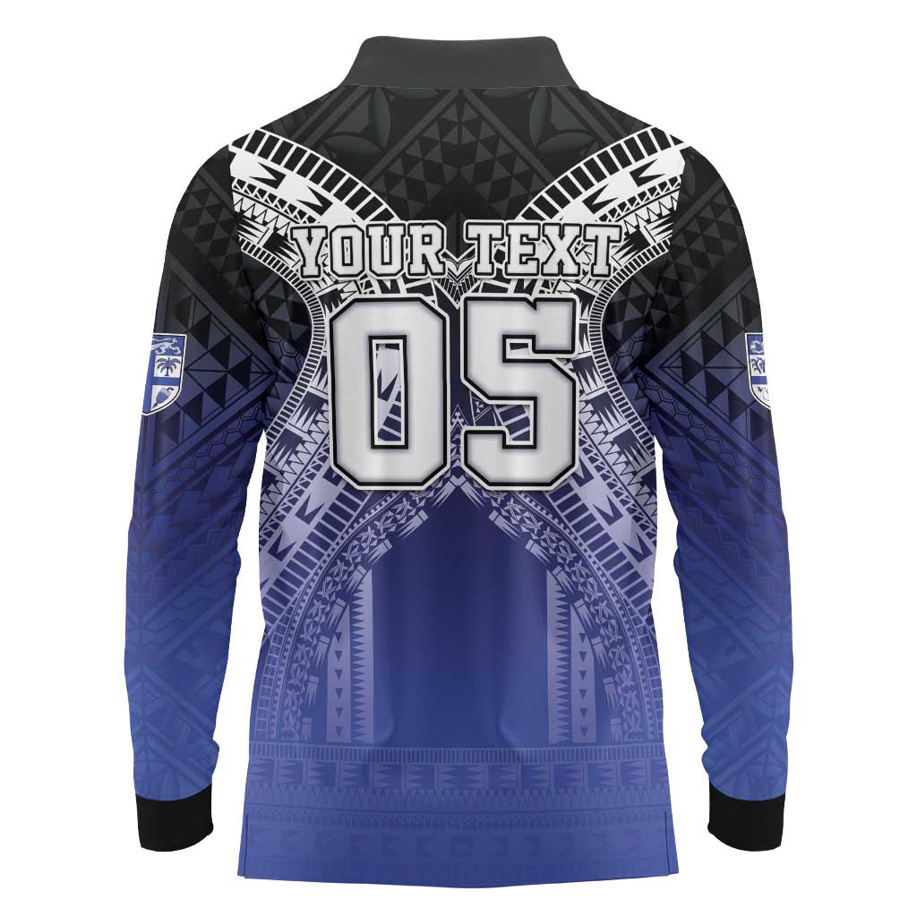 Custom Fiji Drua Long Sleeve Polo Shirt Fijian Tapa Pattern