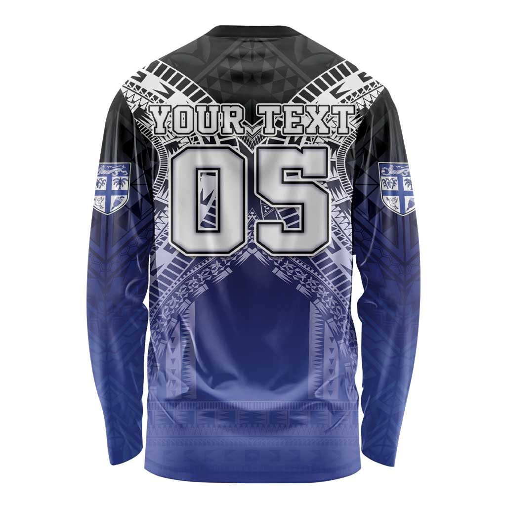 Custom Fiji Drua Long Sleeve Shirt Fijian Tapa Pattern