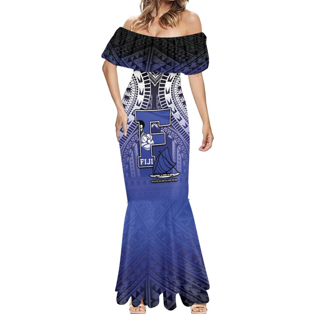 Custom Fiji Drua Mermaid Dress Fijian Tapa Pattern
