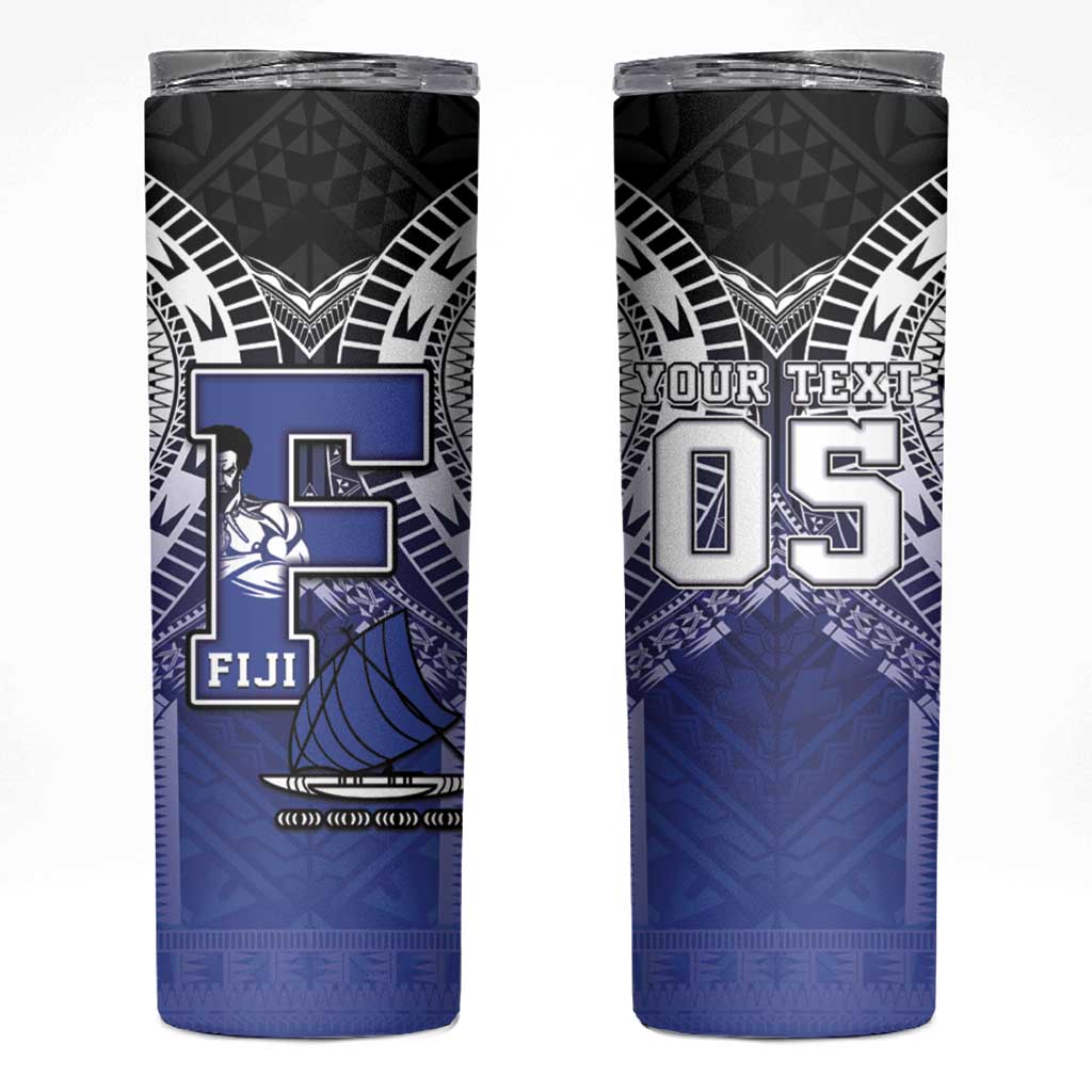 Custom Fiji Drua Skinny Tumbler Fijian Tapa Pattern LT05 Blue - Polynesian Pride