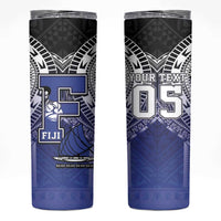 Custom Fiji Drua Skinny Tumbler Fijian Tapa Pattern LT05 Blue - Polynesian Pride