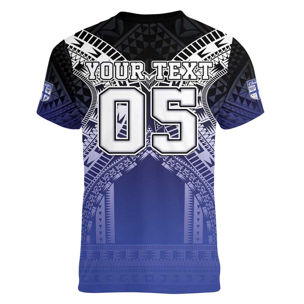 Custom Fiji Drua Women V-Neck T-Shirt Fijian Tapa Pattern LT05 - Polynesian Pride