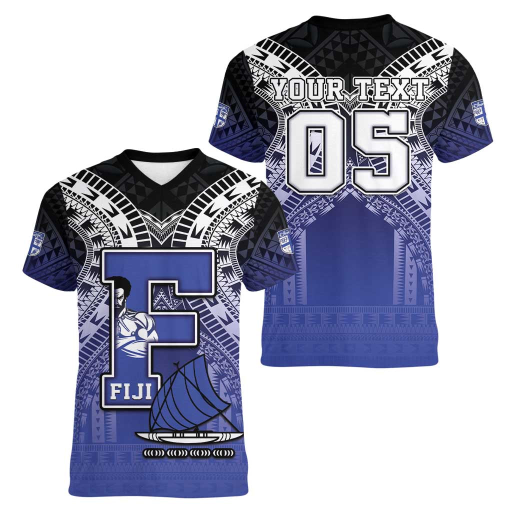 Custom Fiji Drua Women V-Neck T-Shirt Fijian Tapa Pattern LT05 - Polynesian Pride