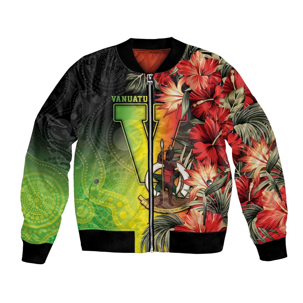 Aboriginal Dot Art Vanuatu Personalised Bomber Jacket Tropical Flowers