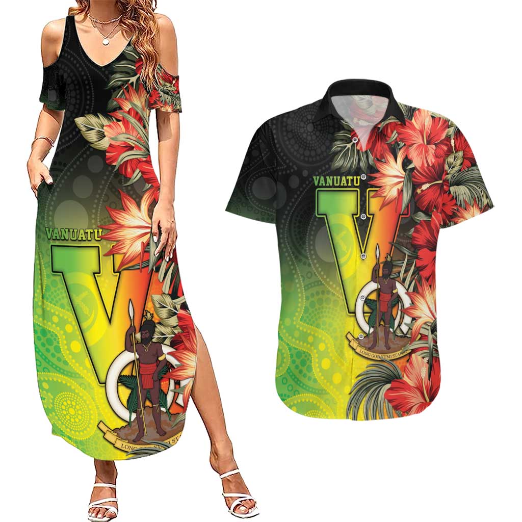 Aboriginal Dot Art Vanuatu Personalised Couples Matching Summer Maxi Dress and Hawaiian Shirt Tropical Flowers