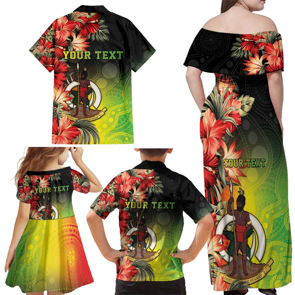 Aboriginal Dot Art Vanuatu Personalised Family Matching Off Shoulder Maxi Dress and Hawaiian Shirt Tropical Flowers