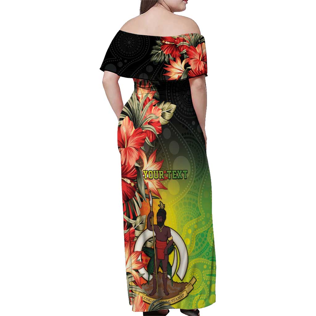 Aboriginal Dot Art Vanuatu Personalised Family Matching Off Shoulder Maxi Dress and Hawaiian Shirt Tropical Flowers