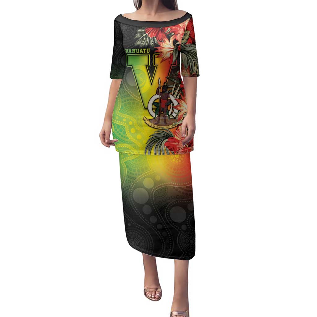 Aboriginal Dot Art Vanuatu Personalised Family Matching Puletasi and Hawaiian Shirt Tropical Flowers