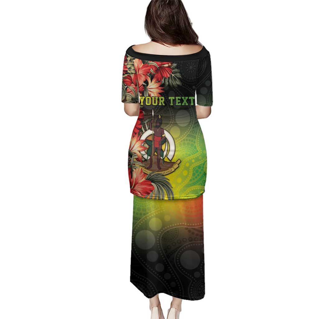 Aboriginal Dot Art Vanuatu Personalised Family Matching Puletasi and Hawaiian Shirt Tropical Flowers