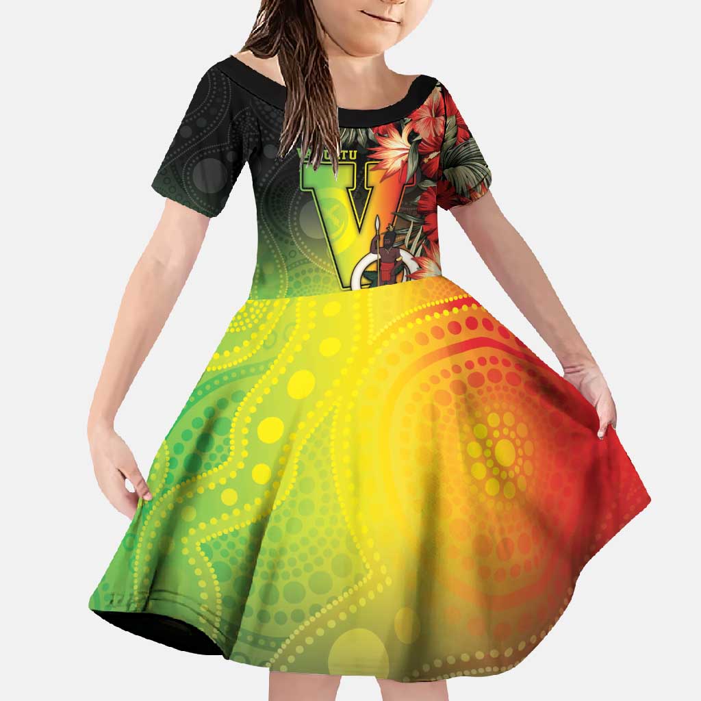 Aboriginal Dot Art Vanuatu Personalised Family Matching Short Sleeve Bodycon Dress and Hawaiian Shirt Tropical Flowers