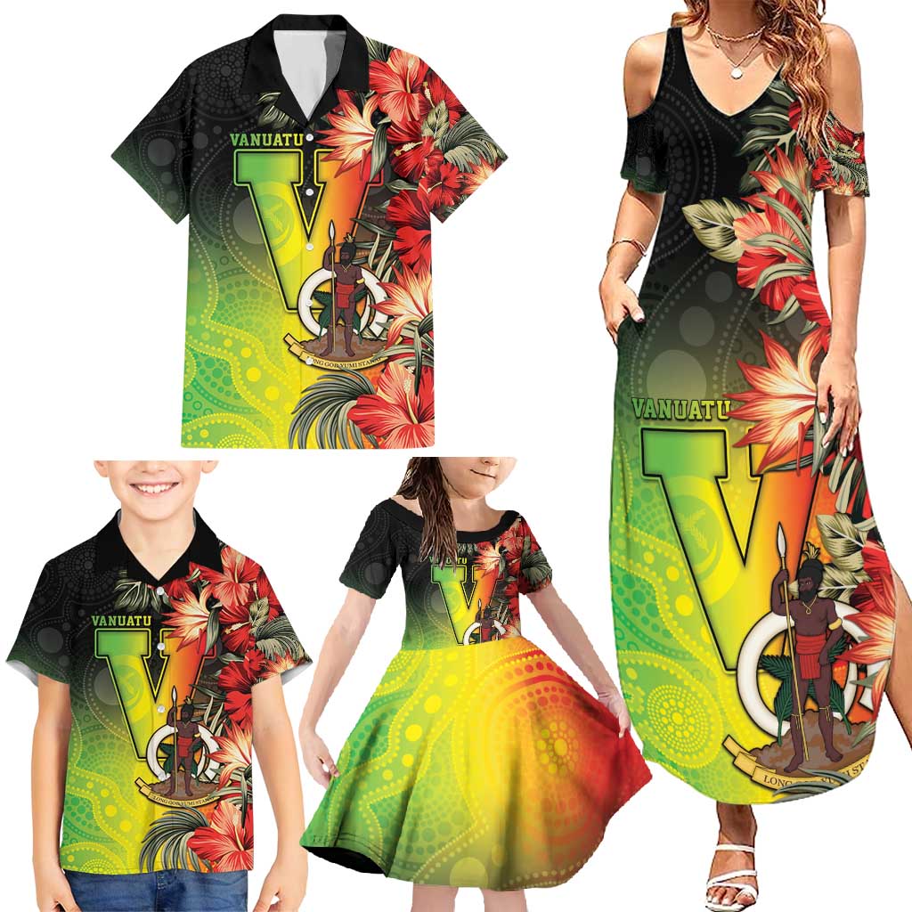 Aboriginal Dot Art Vanuatu Personalised Family Matching Summer Maxi Dress and Hawaiian Shirt Tropical Flowers