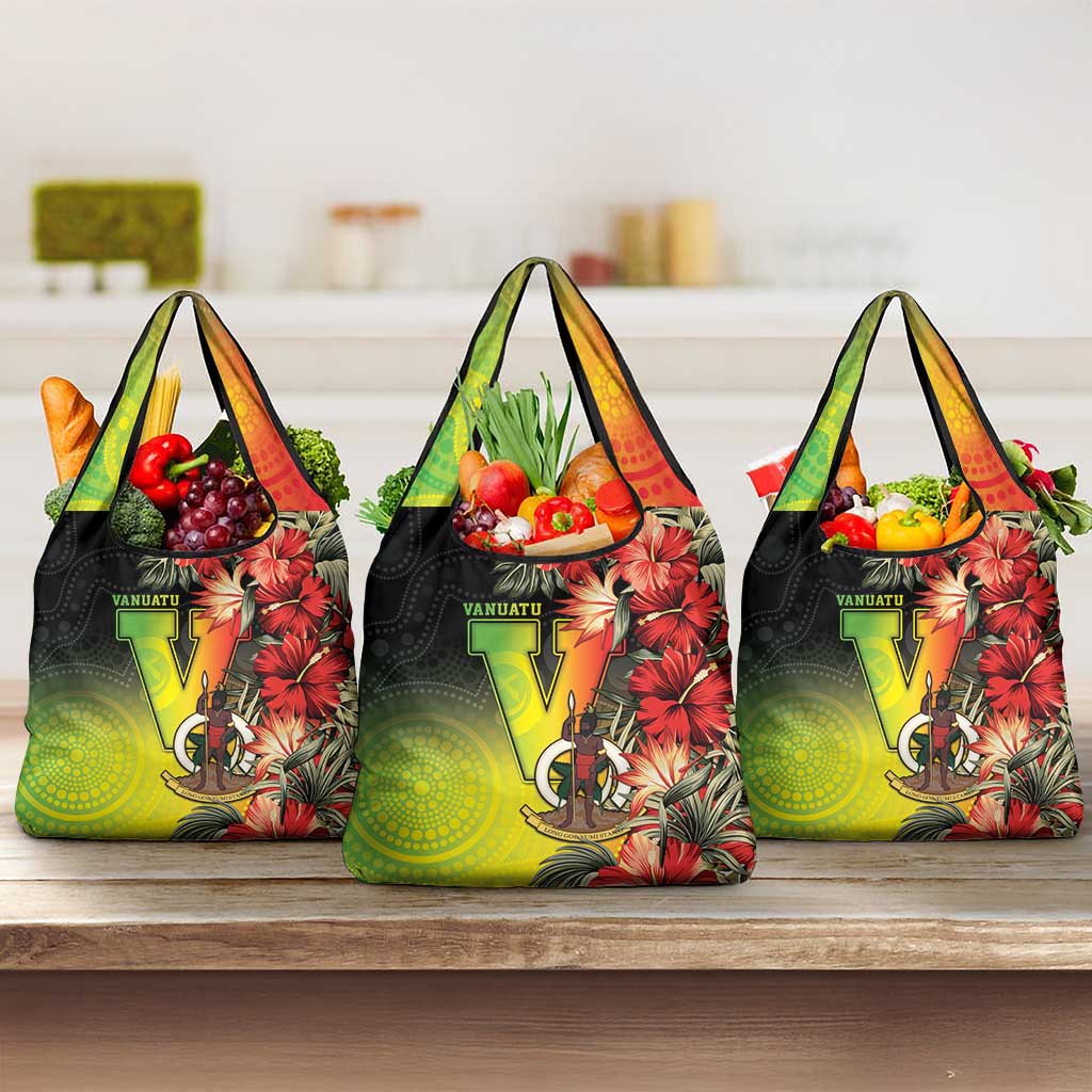 Aboriginal Dot Art Vanuatu Grocery Bag Tropical Flowers LT05 3-pack One Size Reggae - Polynesian Pride