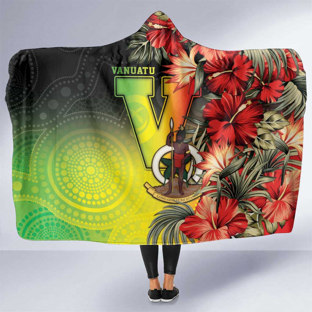 Aboriginal Dot Art Vanuatu Hooded Blanket Tropical Flowers