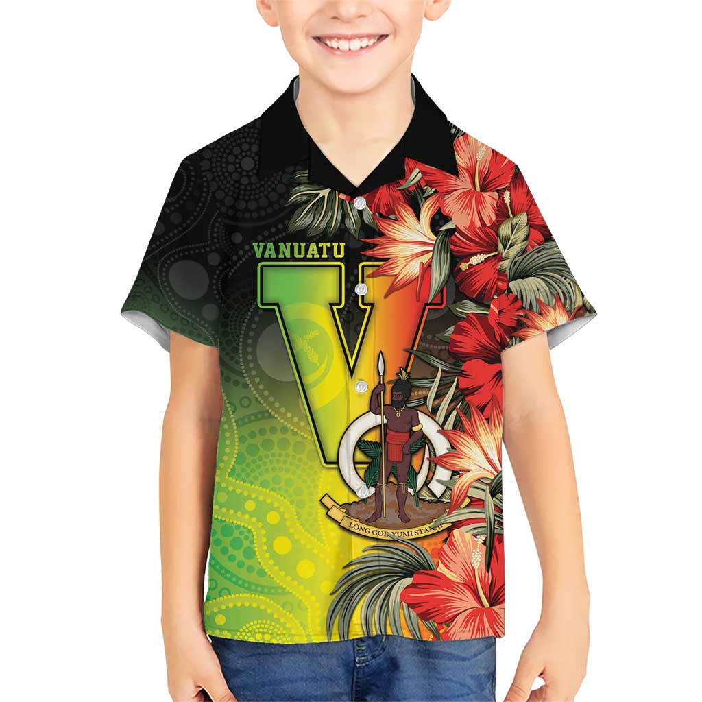 Aboriginal Dot Art Vanuatu Personalised Kid Hawaiian Shirt Tropical Flowers