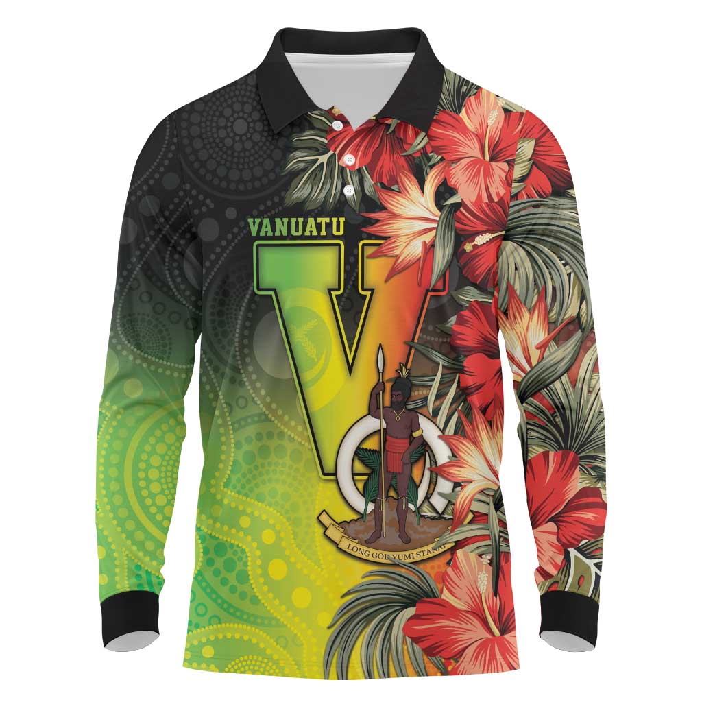 Aboriginal Dot Art Vanuatu Personalised Long Sleeve Polo Shirt Tropical Flowers LT05 Reggae - Polynesian Pride