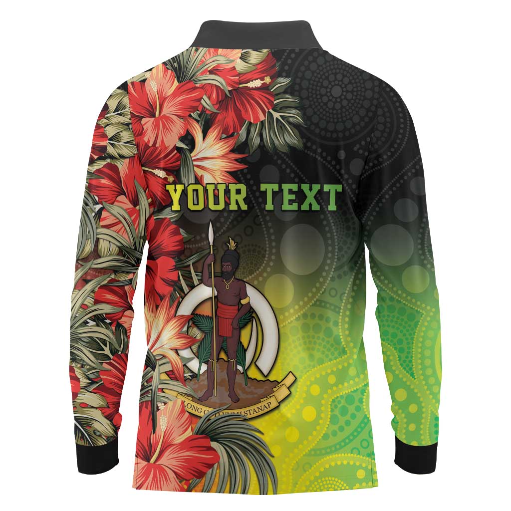 Aboriginal Dot Art Vanuatu Personalised Long Sleeve Polo Shirt Tropical Flowers LT05 - Polynesian Pride