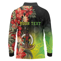 Aboriginal Dot Art Vanuatu Personalised Long Sleeve Polo Shirt Tropical Flowers LT05 - Polynesian Pride