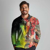 Aboriginal Dot Art Vanuatu Personalised Long Sleeve Polo Shirt Tropical Flowers LT05 - Polynesian Pride