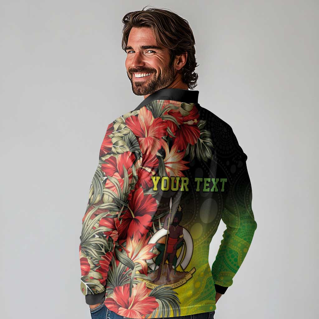 Aboriginal Dot Art Vanuatu Personalised Long Sleeve Polo Shirt Tropical Flowers LT05 - Polynesian Pride
