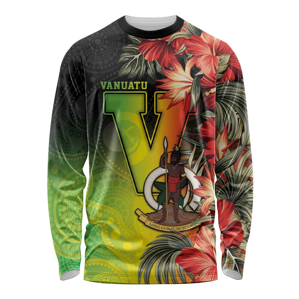 Aboriginal Dot Art Vanuatu Personalised Long Sleeve Shirt Tropical Flowers