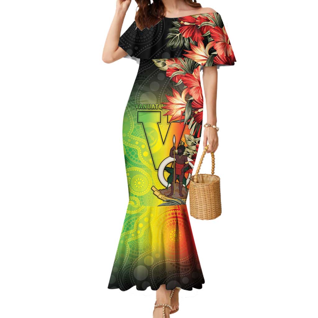 Aboriginal Dot Art Vanuatu Personalised Mermaid Dress Tropical Flowers