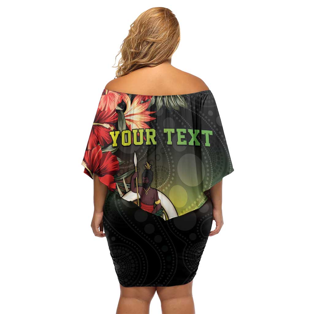 Aboriginal Dot Art Vanuatu Personalised Off Shoulder Short Dress Tropical Flowers