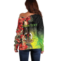 Aboriginal Dot Art Vanuatu Personalised Off Shoulder Sweater Tropical Flowers