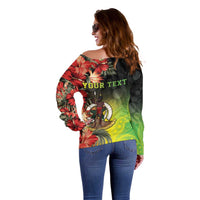 Aboriginal Dot Art Vanuatu Personalised Off Shoulder Sweater Tropical Flowers