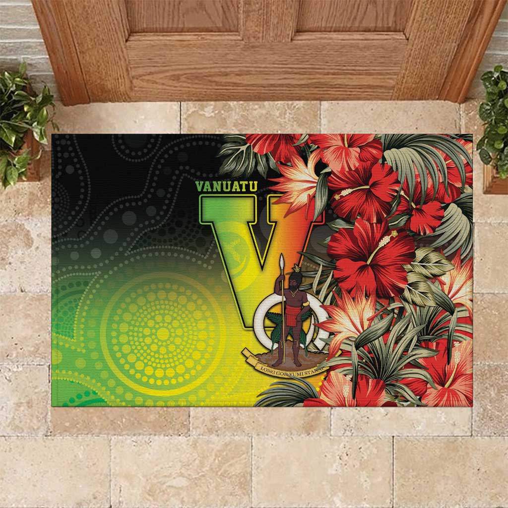 Aboriginal Dot Art Vanuatu Rubber Doormat Tropical Flowers