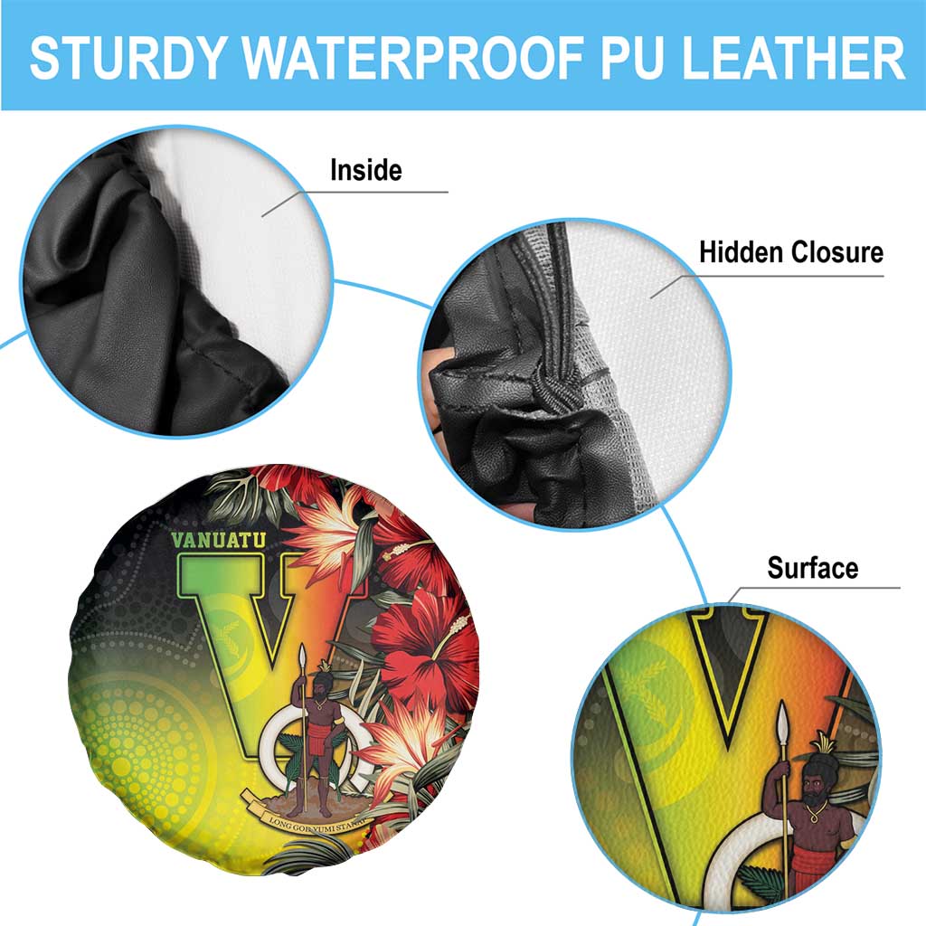 Aboriginal Dot Art Vanuatu Spare Tire Cover Tropical Flowers