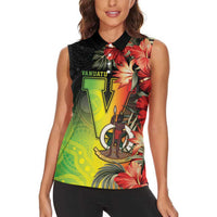 Aboriginal Dot Art Vanuatu Personalised Women Sleeveless Polo Shirt Tropical Flowers