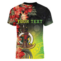 Aboriginal Dot Art Vanuatu Personalised Women V-Neck T-Shirt Tropical Flowers