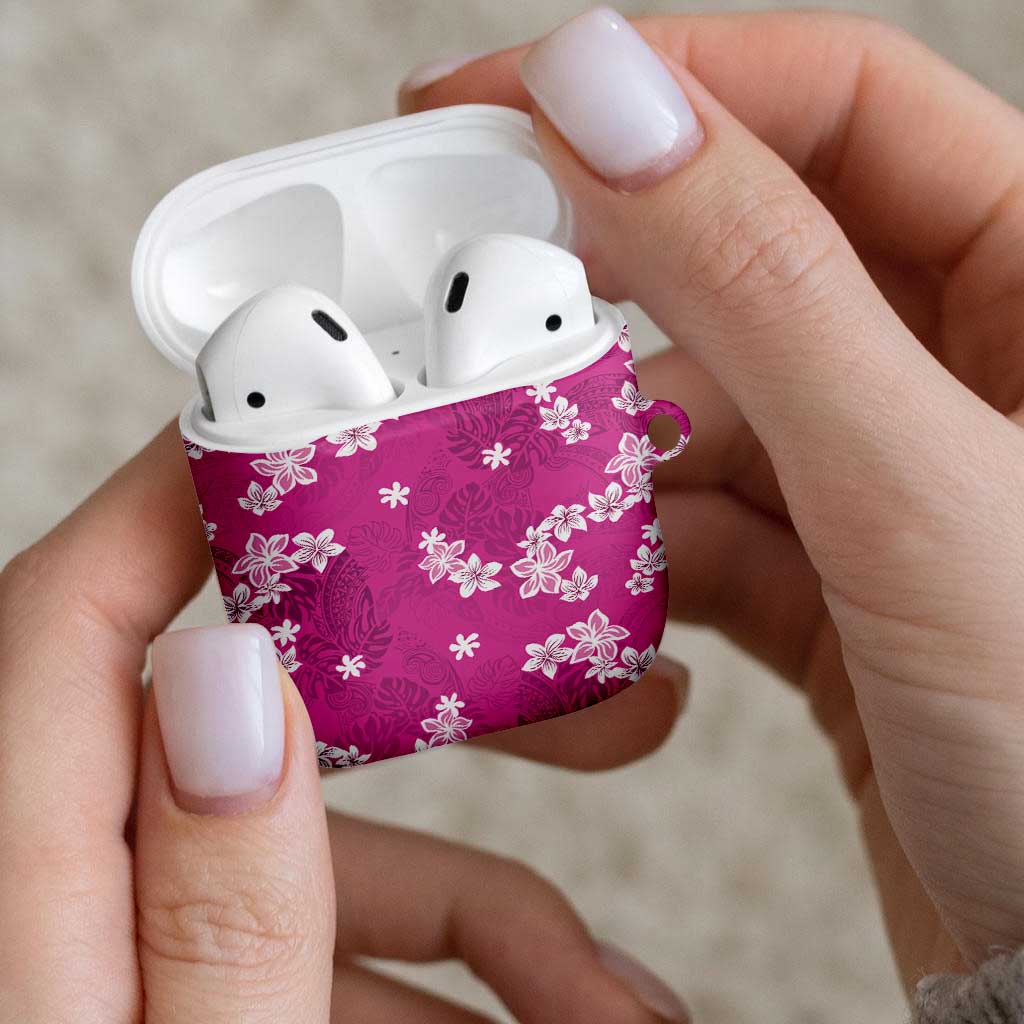 Hawaii Monstera Deliciosa AirPods Case Pink Plumeria Polynesian Pattern - Polynesian Pride