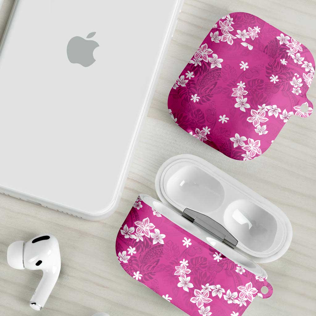 Hawaii Monstera Deliciosa AirPods Case Pink Plumeria Polynesian Pattern - Polynesian Pride