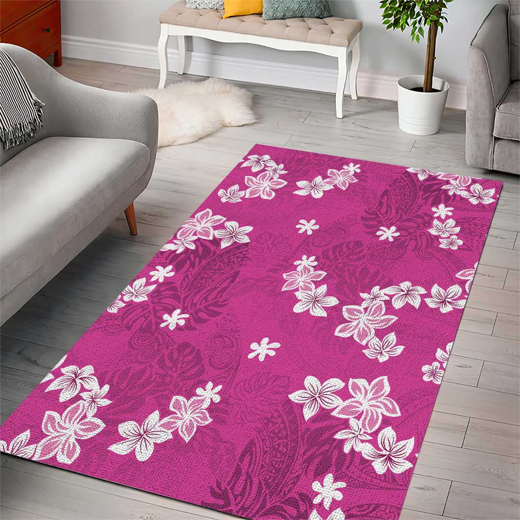 Hawaii Monstera Deliciosa Area Rug Pink Plumeria Polynesian Pattern - Polynesian Pride